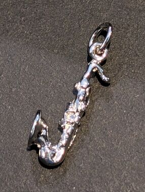 Sterling Silver Saxaphone Charm Pendant - Music - Brass - Neat!